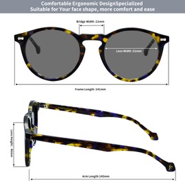 FreeFineTech Polarized Sunglasses UV400 Protection Acetate Frame Metal Vintage Round Sunglasses for Men and Women (Tortoise)