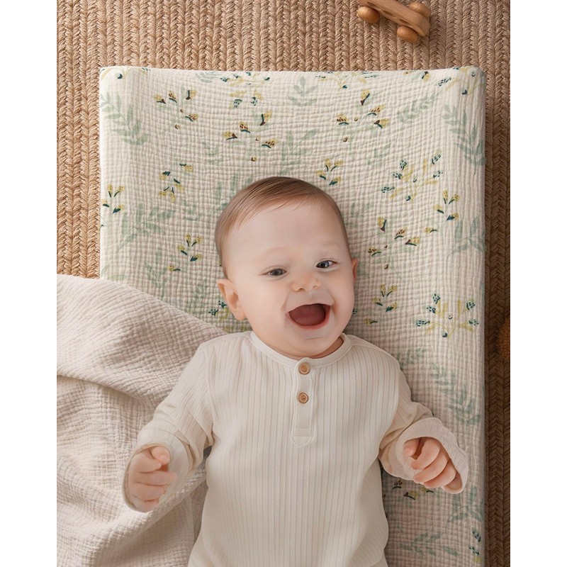 Blissful Diary Muslin Baby Changing Pad with Waterproof Lining Foam,