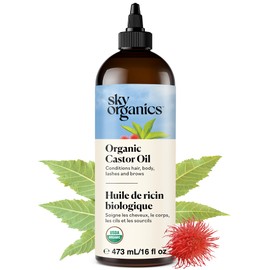 Sky Organics Aceite de ricino orgánico sin refinar, 100 % puro, sin hexano, hidratante y curativo, 16 oz (473 ml)