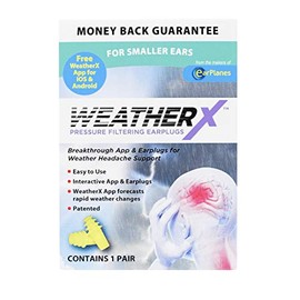 WeatherX Migraine Prevention– Pressure Filtering Earplugs for Shifts in Barometric Weather Pressure, for Smaller Ears (1 Pair)