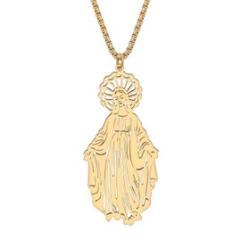 SHIGIE Stainless Steel 18K Gold Silver Plated Virgin Mary Necklace Pendant Traditional Religious Christmas Jewellery For Women Gifts (18K Gold Plated)