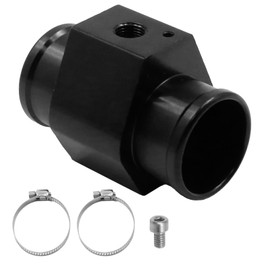 MDEOOSKY Car Water Temp Joint Pipe, Aluminum Water Temperature Joint Pipe Hose Sensor Gauge Adapter, Black Temperature Sensor Adapter with Stainless Steel Hose Clamps (34 mm)