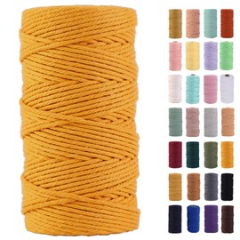 MAOQIAN Golden Yellow Macrame Cord 3mm x 109Yards,Colored Cotton Rope Colorful Cotton Cord Soft Craft Cord Twine for Wall Hanging Plant Hangers Crafts Decorative Projects