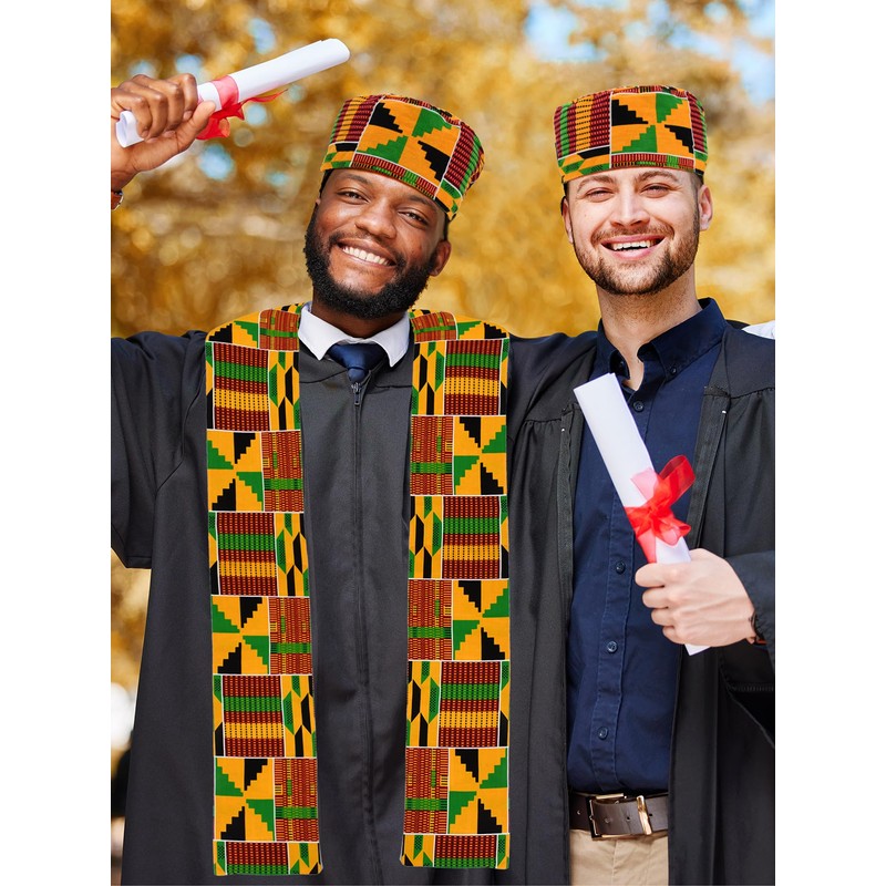 2 Pcs African Hats Kente Scarf Sets African Turban Dashiki