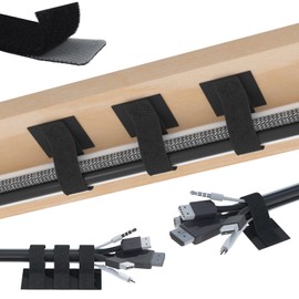 QOPAHI Under Desk Cable Management, 120x20mm Adjustable Hook and Loop Fastener Tidy Straps Holds 15 Cables, Reusable Long Cable Ties for Headphones, Phones Under Desk Wire Organiser, 20Pairs