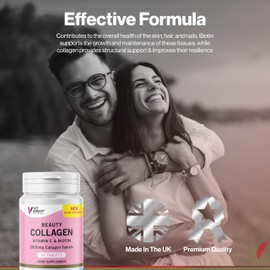 Vit Direct - Beauty Collagen Tablets (Plus Biotin) - 60 Tablets - Two Month Supply - Daily Supplement - for Healthy Hair, Skin & Nails - High Strength - Collagen Supplements for Women