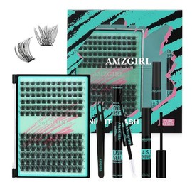 AMZGIRL LASH 미드나잇 DIY 속눈썹 연장 키트, 144개 클러스터 키트 앤 씰, 제거제 및 개별 인조 연장용 어플리케이터(D-Mix 8-16mm 키트) [144pcs-Gloom-D-10-18-Kit] AMZGIRL LASH Midnight DIY Eyelash Extension Kit, 144 Cluster Kit and Seal, Remover and Individual False Extension Applicator (D-Mix 8-16