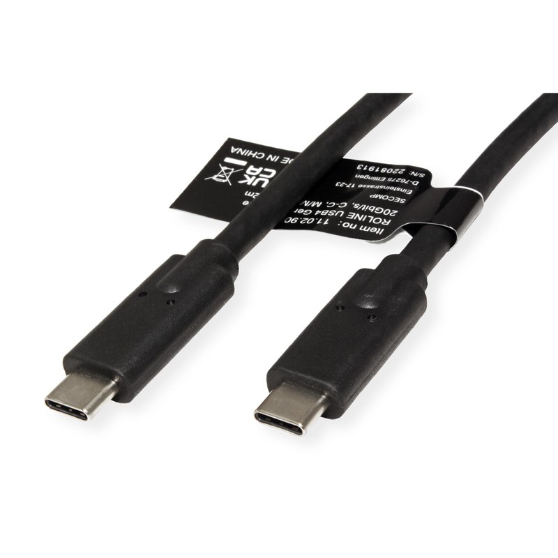 ROLINE USB4 Gen2x2 Cable, C-C, ST/ST, 20Gbit/s, 100W, Black, 2
