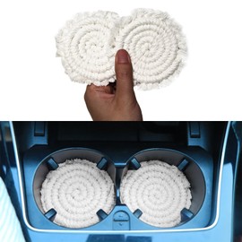 Boho Car Coasters for Cup Holders, 2PC Cup Coasters for Car, Absorbent Macrame Drink Coaster, Cute Coaster Set for Table Office Desk, Beige