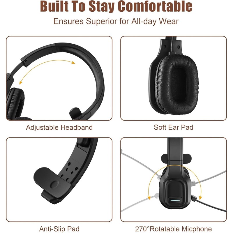 COMEXION Trucker Bluetooth Headset V5.0, Wireless Headset with Noise Canceling&Mute
