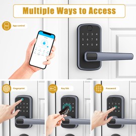 Smart Door Lock with Gateway and Door Sensor: Keyless Entry Door Lock with Keypad, Fingerprint, Smart Lock for Front Door with App Control - Biometric Door Lock for Home Security (Silver Gray)