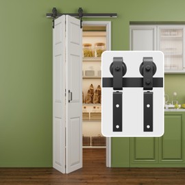 AINLARRY 40" Bifold Barn Door Hardware Kit, 3.3FT Bi-Folding Closet Door Track Kit, Smoothly and Quietly, Fit Double 18" Bifold Doors (1 Handle As A Gift, NO Door)