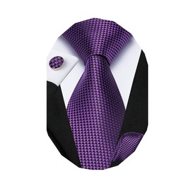 Dubulle Mens Paisley Striped Tie Silk Mens Necktie and PocketSquare Cufflinks Set Wedding Fomral Party,Black Purple