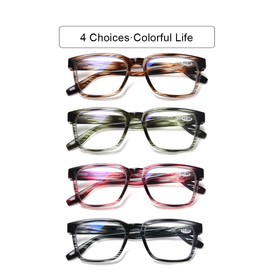 DOOViC 4 Pack Fashion Striped Computer Reading Glasses Blue Light Blocking Anti Eyestrain Spring Hinge Stylish Readers for Women 3.50 Strength