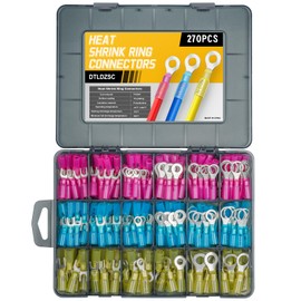 DTLDZSC 270PCS Marine Grade Heat Shrink Wire Connectors-Electrical Connectors Kit of Tinned Red Copper,Crimp Insulated Ring Fork Spade Butt Splice AWG22-16 16-14 12-10 Gauge (270Pcs Kit, AWG 22-10)