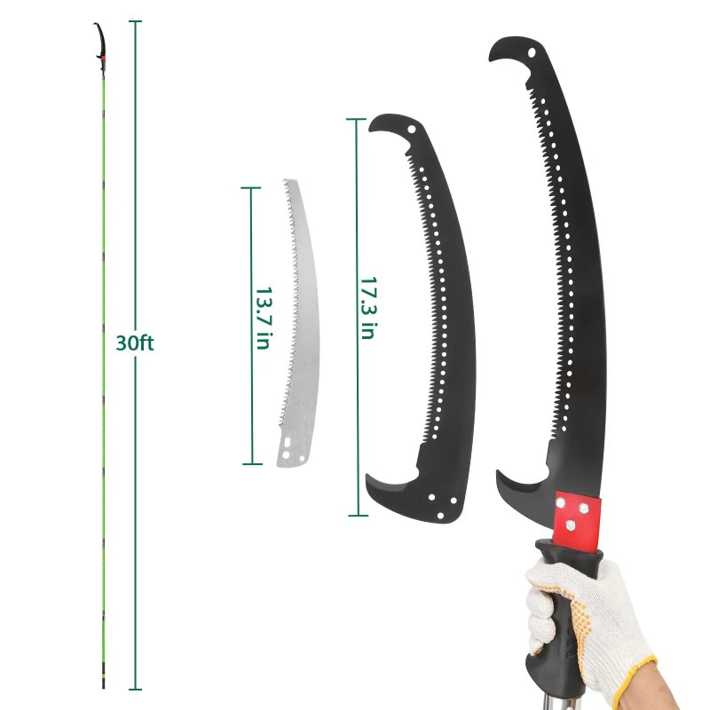 Lightweight 30ft Manual Pole Saw Set Long Handle Pruner with