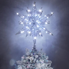 Luxspire Christmas Tree Topper, Double-Layer Glitter Metal 3D Lighted Tree Topper with USB Plug in & Remote Control, 10.6" Christmas Decorations Lights for Home Party, Silver