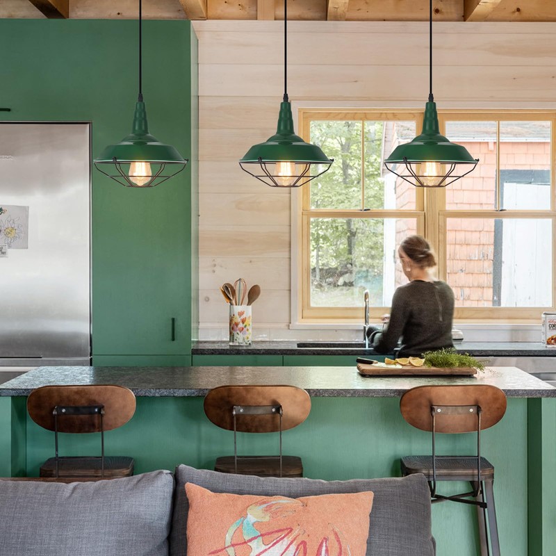 SESIMENT Green Farmhouse Pendant Light, 3 Packs 10.5 inch, Modern