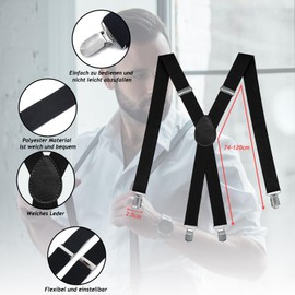 Braces for Men, Extra Strong with Very Strong 4 Metal Clips, X-shaped Straps, Elastic and Adjustable, Great Fit for Men and Women, One Size, black