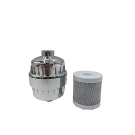 NuvoH2O Shower Head Filter – KDF-Infused Carbon Block – Removes Chlorine, Heavy Metals, and Contaminants – Includes Extra Cartridge and Installation Kit – Universal Fit for Standard Showers