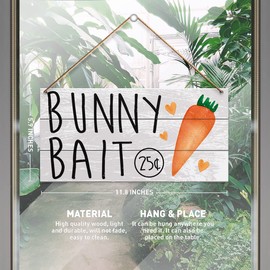 Easter Wall Decor Sign, Bunny Bait, Easter Decorations for Home Door Porch Rustic Hanging Sign Vintage Bunny Spring Decor Indoor Outdoor Farmhouse Plaque