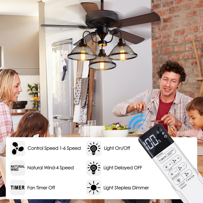Ceiling Fan Remote Control Kit, Dimmer, AC Motor 3-Speed Becomes