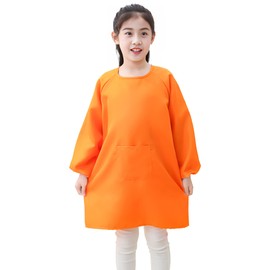 Lauthen.S Kids Art Smocks,Artist Painting Aprons Long Sleeve with Pocket for Toddler 2-4 Years(Orange)