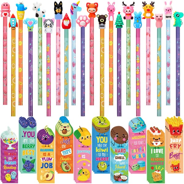80 Pcs Scented Bookmarks and Scented Pencils with Cute Pencil