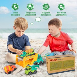 GDBAQAN Toddler Toys Trucks for 2 3 4 Year Old Boy, Kids Toy Cars with Dump Truck Toy, Crane, Mixer Cement, No BPA, No Phthalates, PVC, Baby Toys for Ages 2-4, Baby Boy Gifts for Birthday Christmas