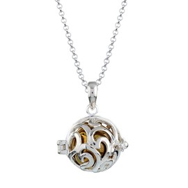 Nenalina Silver necklace with angel whisperer pendant including chime ball, women's necklace with jewellery pendant, length 80 cm, 925 sterling silver, EFS-020, Sterling Silver, No Gemstone