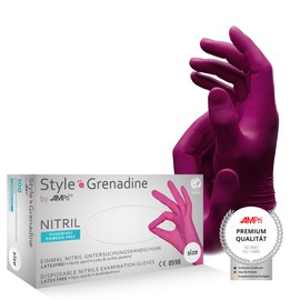 AMPri Med-Comfort Grenadine Nitrile Gloves, Magenta, Pink, 100 Pieces/Box, Size XS, S, M, L, XL