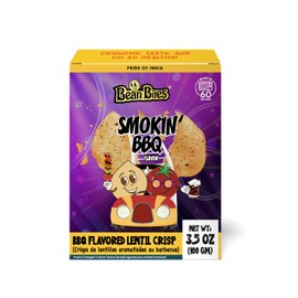 Bean Bites | Smokin’ BBQ Lentil Crisp 3.53 oz (100 g) | Mini Poppadom Snack | Round Crunchy Crisps | Earthy, Mild BBQ Flavor | Heat in Oven (60 secs) | Plant Based Protein by Pride of India