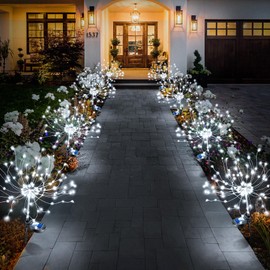 Anordsem Solar Fireworks Lights Outdoor: Garden Light Waterproof for Yard Outside - LED Starburst White Lighting Patio Path Decor 8 Pack - Gardening Gifts for Women Mom Homeowner