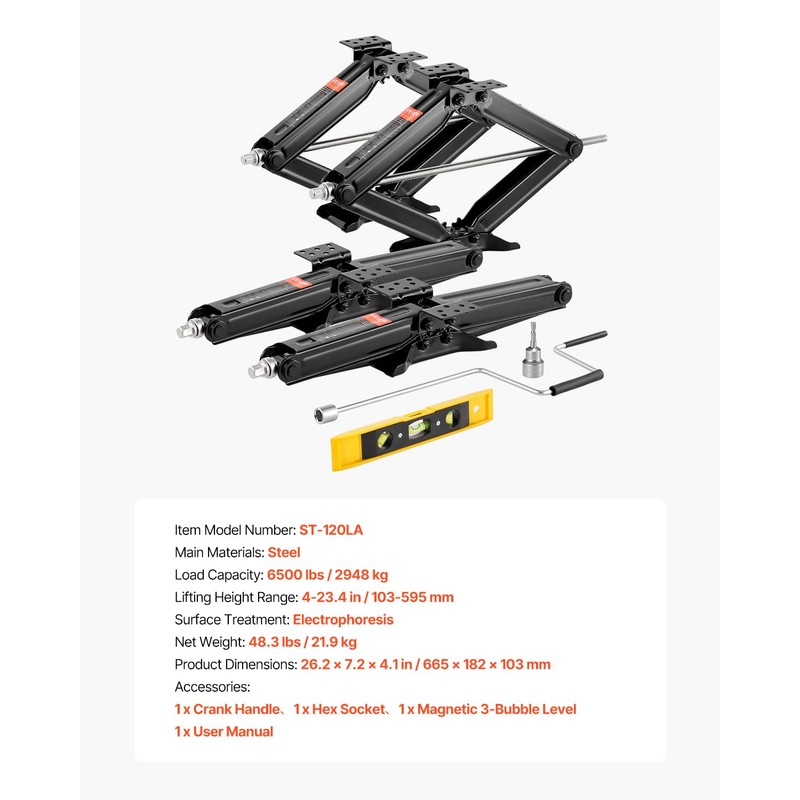 VEVOR 6500 lbs RV Scissor Jacks, 4-23.4 in RV Stabilizer