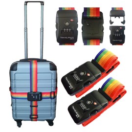 A99 TSA Adjustable Luggage Straps Travel Mate Strap Suitcase Packing Belt Travel Accessories Digital Dial Combination Safe Suitcase Lock Strap (Rainbow 2pcs)