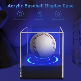 Baseball Display Case, Tendak Acrylic Baseball Holder with RGB Light Base, UV Protected Clear Baseball Cube Case Baseball Stand, Light Up Display Case for Memorabilia Balls