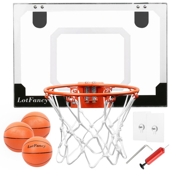 LotFancy Mini Basketball Hoop for Door, 18 x 12'' Indoor Basketball Hoop for Kids Adults with 3 Balls, Shatter Resistant Backboard, Complete Accessoires Included