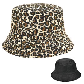RUGBOL Leopard Print Bucket Hat Reversible Bucket Hat Sun Hat Packable Hat for Women Men Hiking Fishing Mountaineering Camping