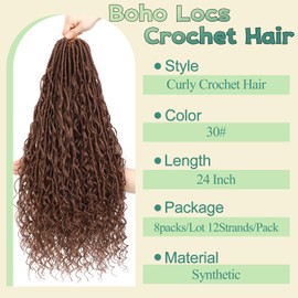YYQXZG 8 Packs Boho Faux Locs Crochet Hair Goddess Locs Crochet Hair 24 Inch Pre-Looped Boho Soft Locs Crochet Hair with Curly Ends for Black Women (30#, 24 Inches)
