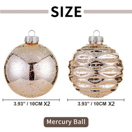 Large Christmas Ball Ornaments 4-inch, Champagne Oversized Shatterproof Plastic Decorative Hanging Mercury Ornaments Ball for Xmas Holiday Party Decorations Set of 4 (4.0" (4pcs), Champagne Gold)