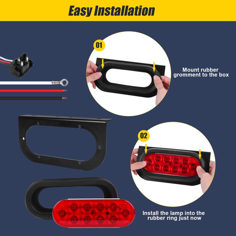 EXERAUO 6 Inch Oval Led Trailer Lights Kit with Mounting