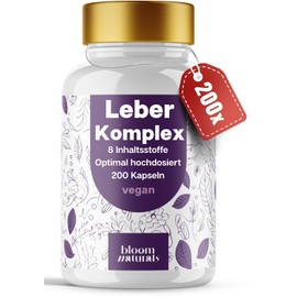 Leber Komplex Hochdosiert - 200 Kapseln - 8-in-1 Leber Kur mit Mariendistel, Artischocke, Löwenzahn, Cholin, Folsäure & Vitamin B12 - Vegan & produziert in Deutschland - Laborgeprüft