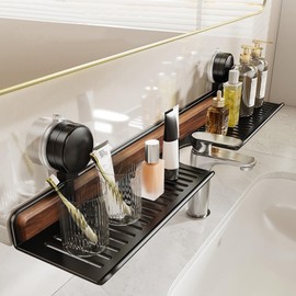 Bathroom Sink Shelf Over Faucet, No Drill 20 Inch Shower Caddy, Adhesive Wall Shelf for Bathroom Storage Organizer, Holds 5lb on Tile/Glass/Mirror (50CM)