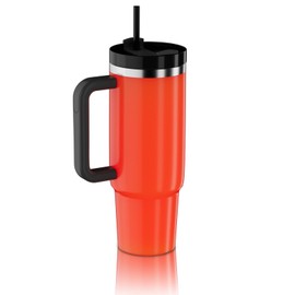 YOUEXPERT 30oz Tumbler with Handle, 30 oz Tumbler with Handle and Straw, Stainless Steel Vacuum Insulated Tumbler for Water, Iced Tea or Coffee-Neon Red