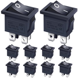 Taiss/10Pcs Black Rocker Toggle Switch ON/OFF DPST 4 Pin 2 Position KCD1 Snap AC 250V/6A 125V/10A KCD1-4-201-BK