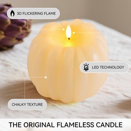 Velsyn Fall Decorations for Home, Flickering Flameless Wax Pumpkin LED Candle with Timer Remote Control, Thanksgiving Gifts, Autumn Farmhouse Rustic Harvest Decor for Tiered Tray Table Indoor (White)
