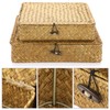 Hipiwe Set of 2 Flat Woven Wicker Storage Bins with