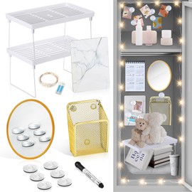 Honoson 13 Pcs Locker Organizer and Decorating Kit, First Day of Essentials Marble Print Whiteboard with Markers Locker Shelf Plush Area Rug Mirror Magnetic Cup (Neutral Color)