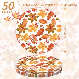 FYSUIMU 50Pcs Fall Leaves Paper Placemats Autumn Maple Leaf Dinner Mats Disposable Table Mats for Thanksgiving Harvest Party Table Setting