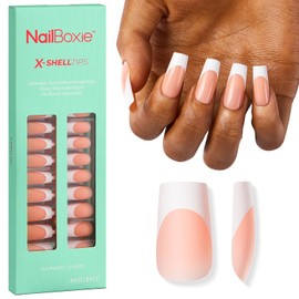 modelones Press on Nails, 150 Pcs French Gel Nails, NailBoxie Brown Long Square Nail Tips, Natural Salon Finish Fake Nails for Wedding, Party, Nail Art DIY, 15 Sizes (L)